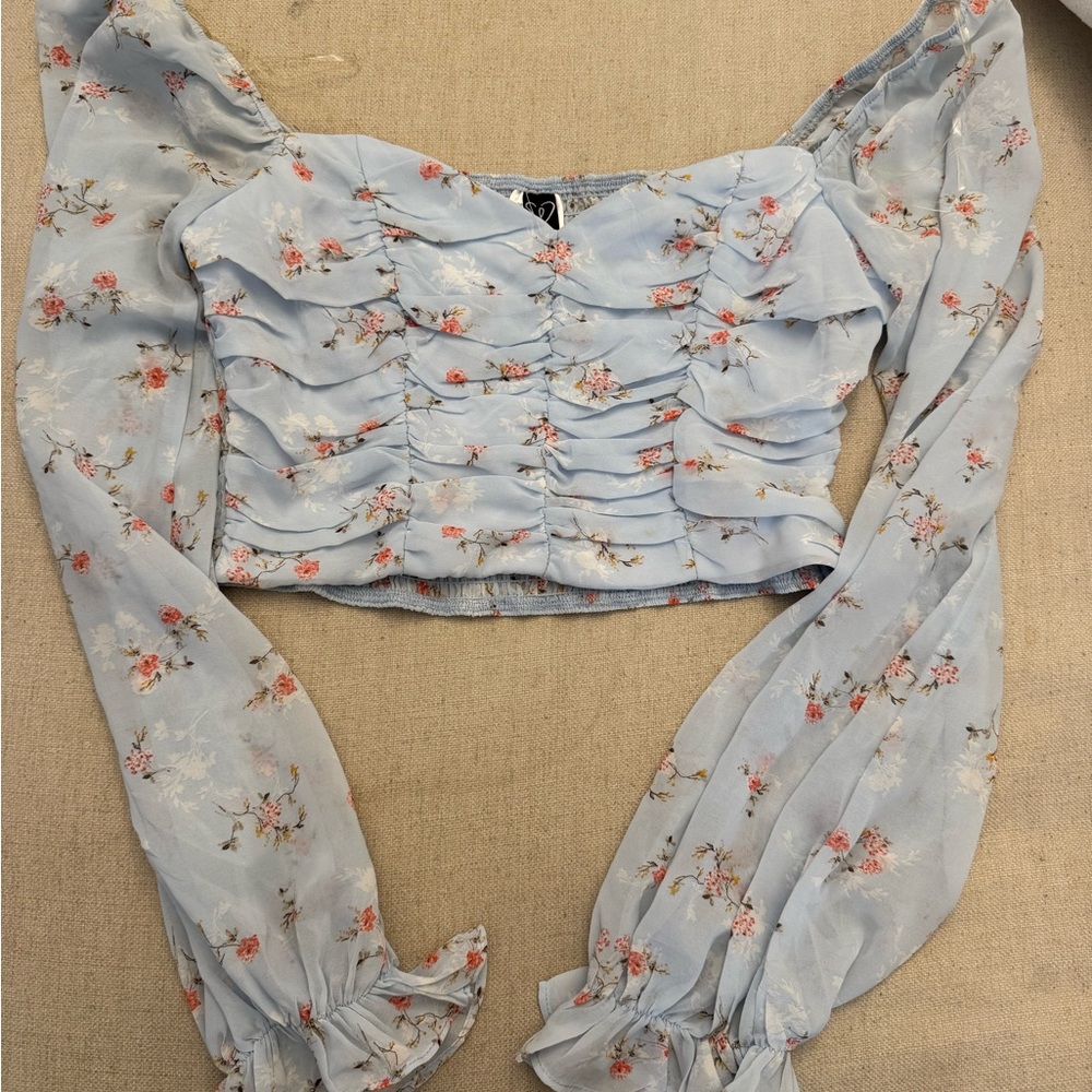 Windsor Blue Ruched Crop Blouse